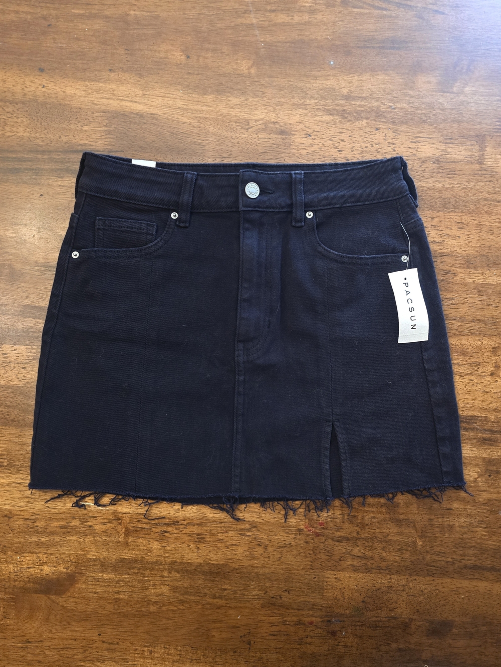 PacSun Black Raw Hem Denim Mini Skirt with Front Slit 26